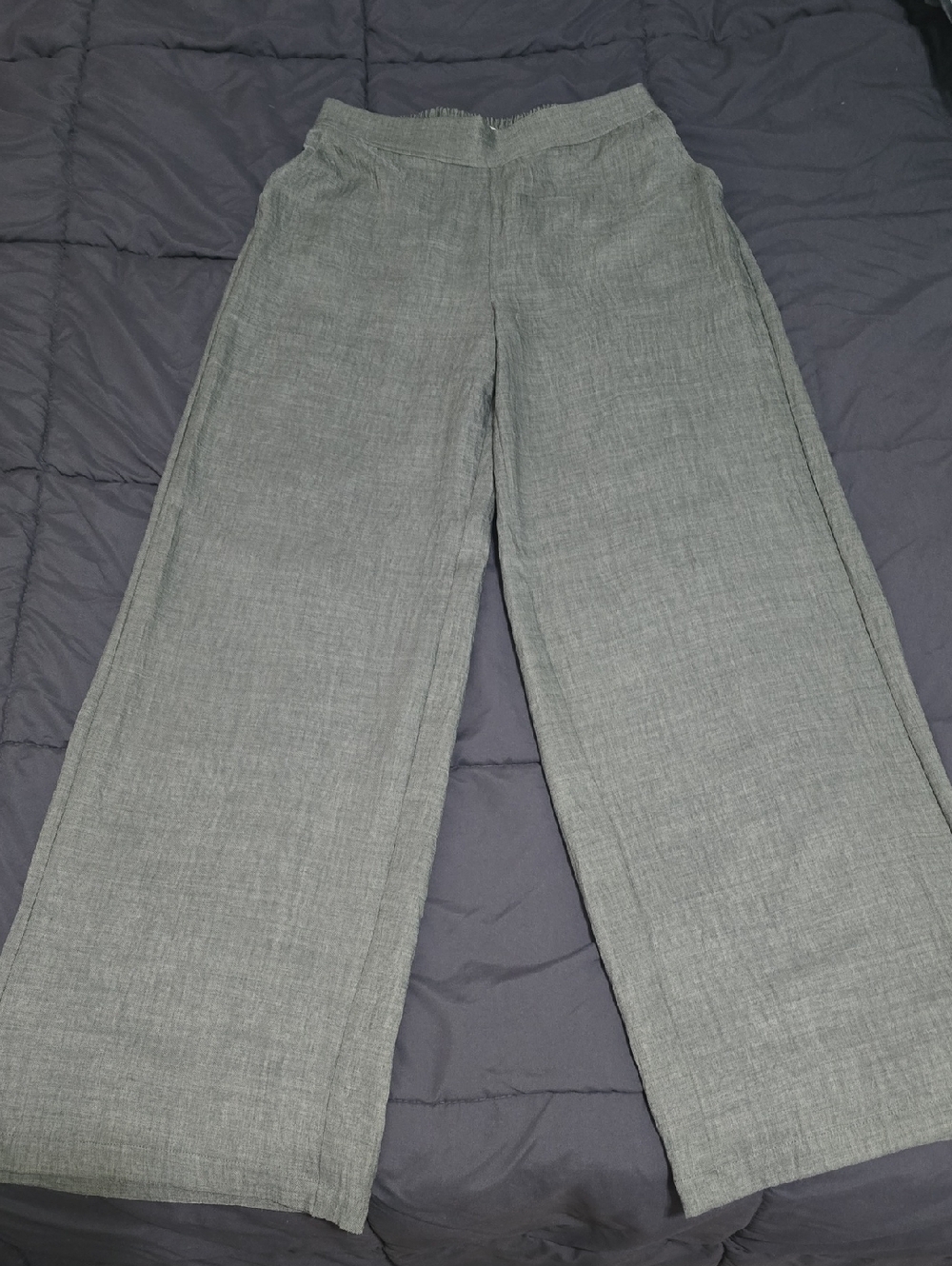 Max Studio Olive Green Elastic Waist Wide Leg Linen-Blend Dressy Pants, Small